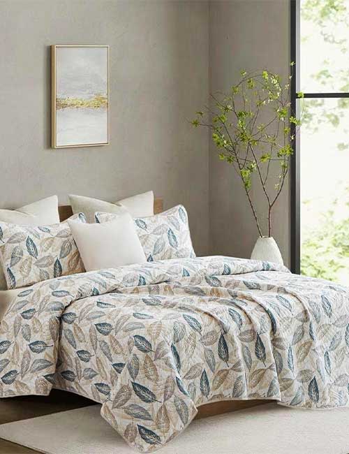 Colcha Paola Doble Vista Hojas Beige