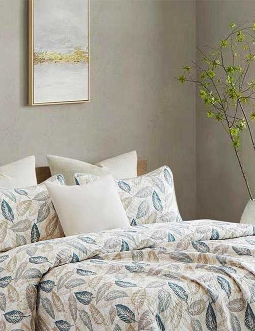 Colcha Paola Doble Vista Hojas Beige - Imagen 3