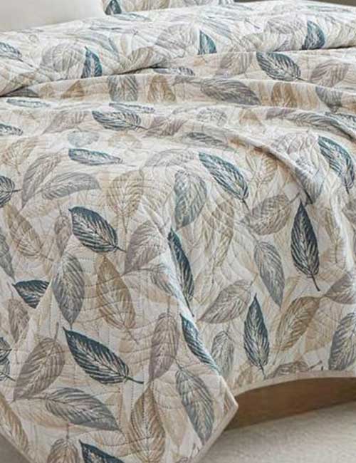 Colcha Paola Doble Vista Hojas Beige - Imagen 4